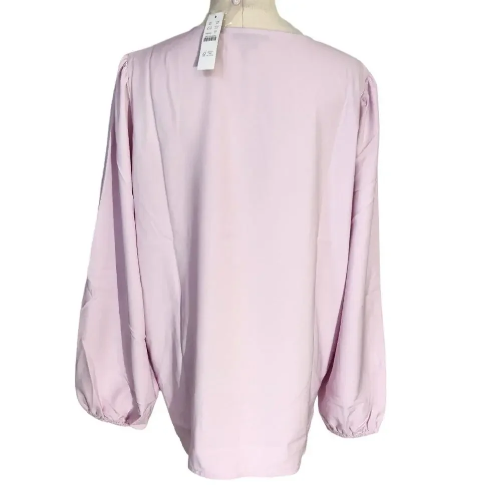 J Crew Pink Puff Sleeve Keyhole Neckline Crepe Blouse Women Tall Large